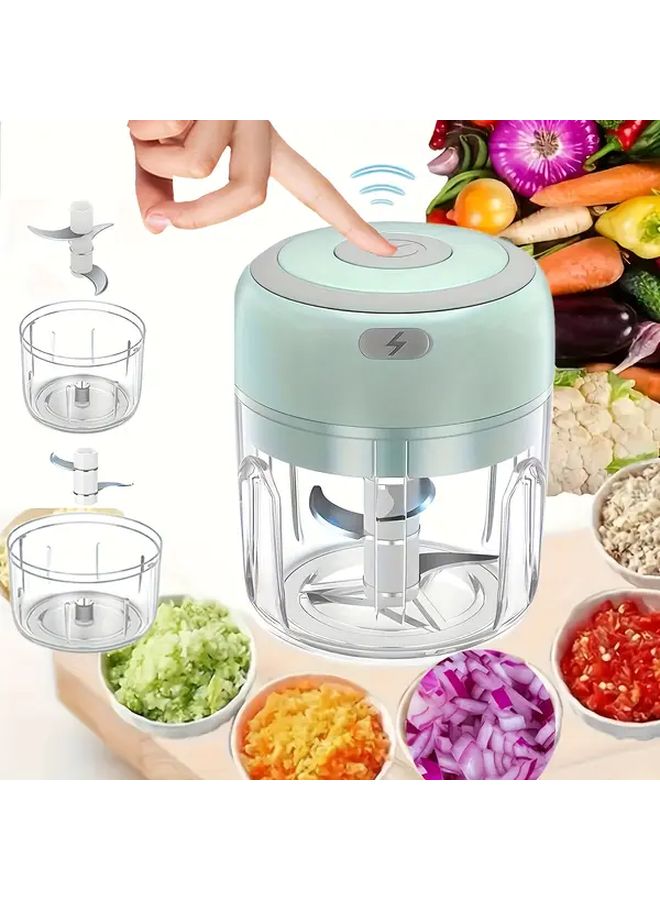 White Garlic Masher And Meat Grinder With USB Operation Handle Clear Top Heavy Duty Plastic Processor For Garlic Vegetables Meat Compact Mincer Lock Easy Clean Design Mini Kitchen Appliance For Small Kitchens Convenient USB Charging Versatile For Fruits And Vegetables Durable And Easy To Use - Image 1