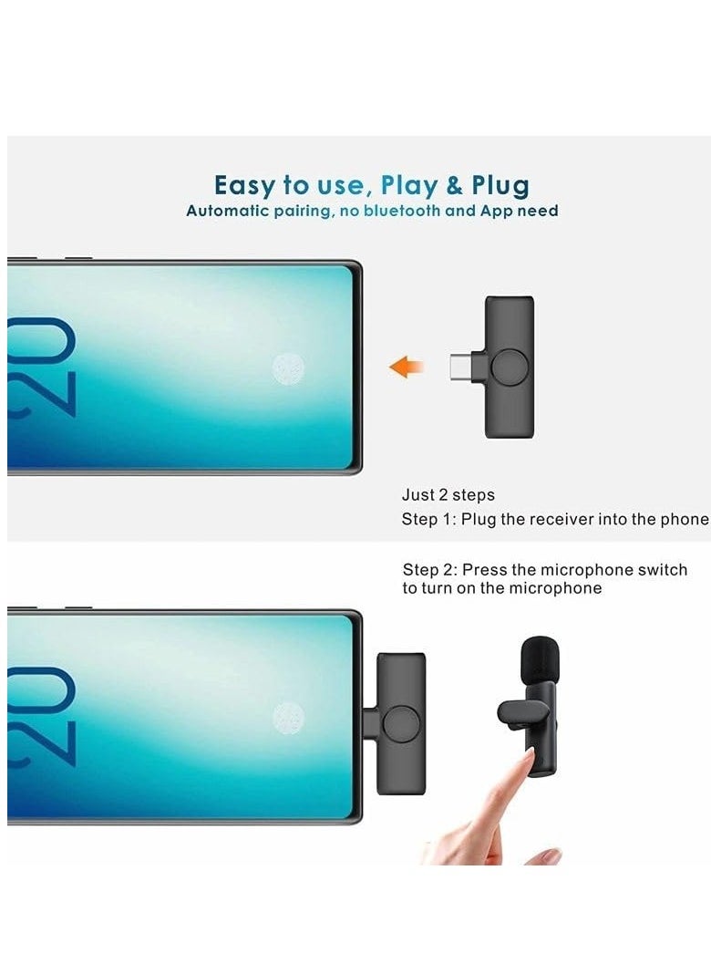 Wireless Lavalier Lapel Microphone for Android Phone & Computer One by Two with USB-C/Type-C Receiver For Samsung, Xiaomi, Oneplus, Oppo Etc..