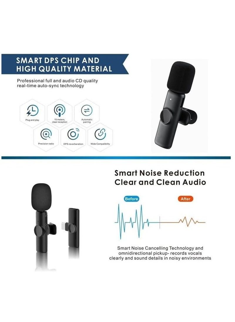 Wireless Lavalier Lapel Microphone for Android Phone & Computer One by Two with USB-C/Type-C Receiver For Samsung, Xiaomi, Oneplus, Oppo Etc..