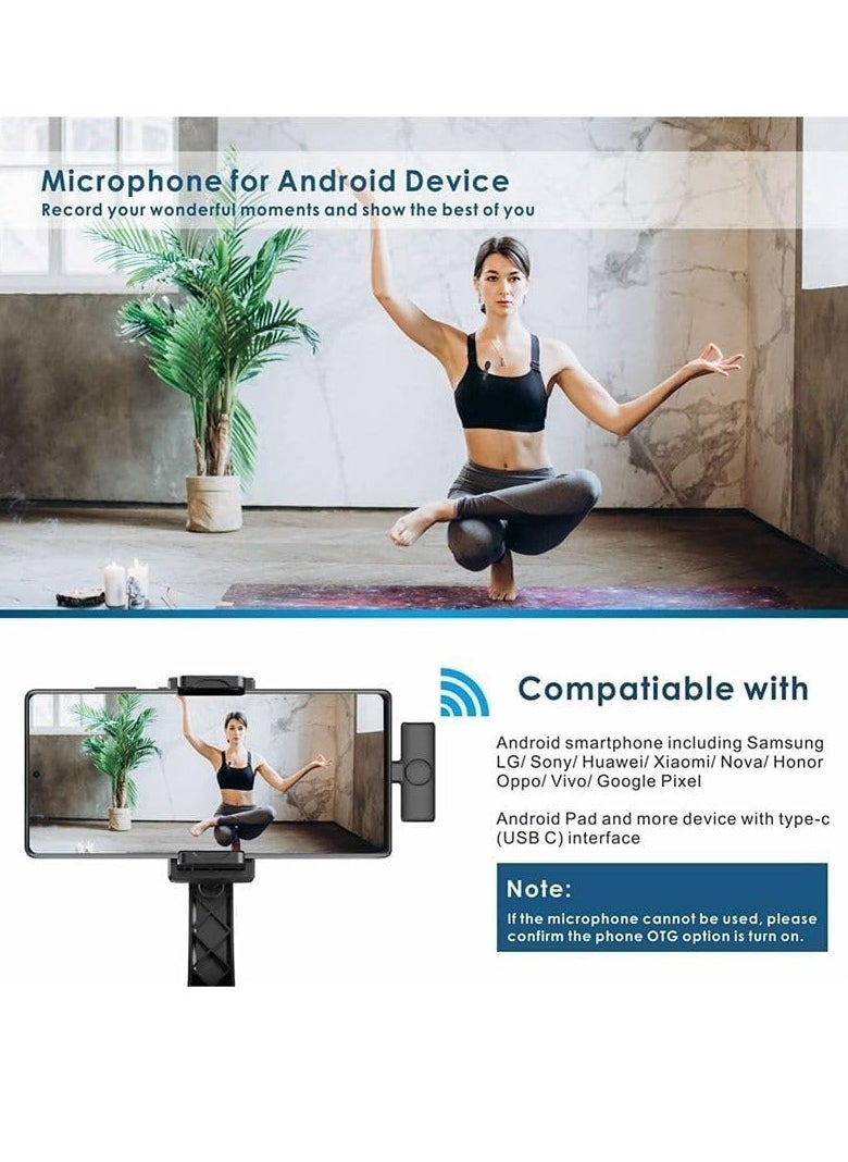 Wireless Lavalier Lapel Microphone for Android Phone & Computer One by Two with USB-C/Type-C Receiver For Samsung, Xiaomi, Oneplus, Oppo Etc..
