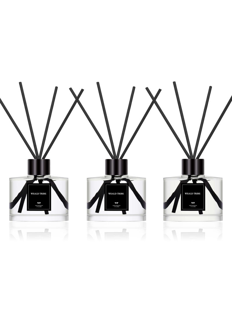 WEALD TRIBE Reed Diffuser Set of 3 for Bathroom Air Fresheners Oil Diffuser Sticks  LemonEucalyptus  MintVelvet Vanilla Scent17 fl oz Each Pack Home Fragrance with 12 Sticks Defusers  House Shelf Decor 