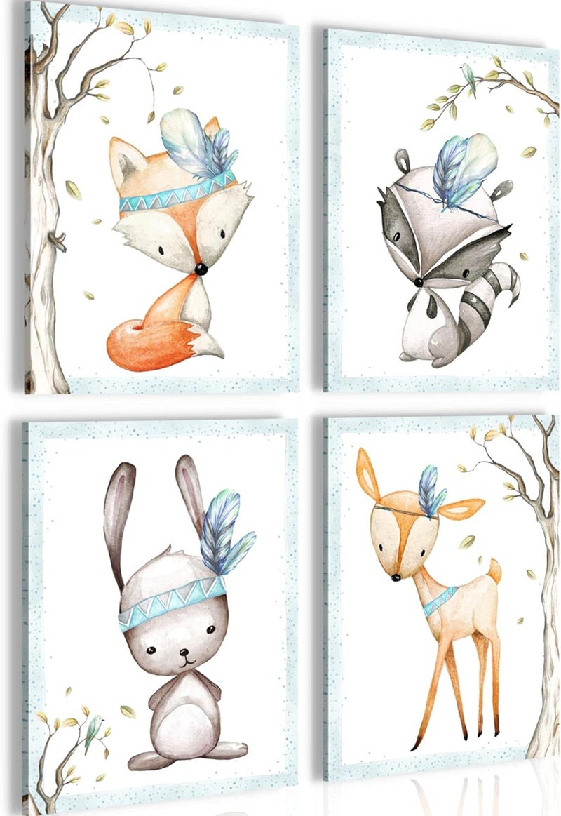 Novart N017847a Indian Animals Pictures, Ready to Hang, No Extra Frame Required, Wall Picture Set for Children's Room, Girls and Boys - Image 1