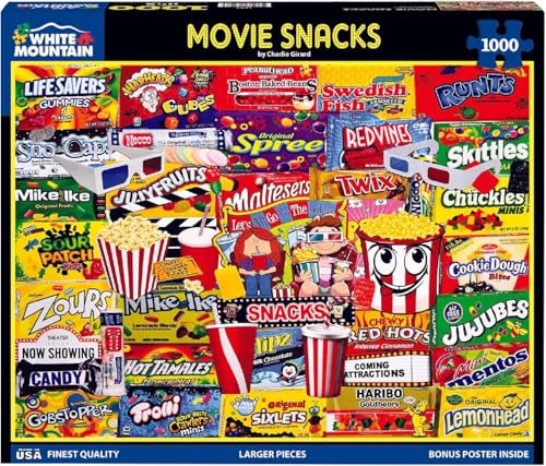 White Mountain 1000 Piece Jigsaw Puzzle Popcorn and Candy Collage Puzzles with Large Pieces for Adults and Family 24x30  Movie Snacks - Image 1