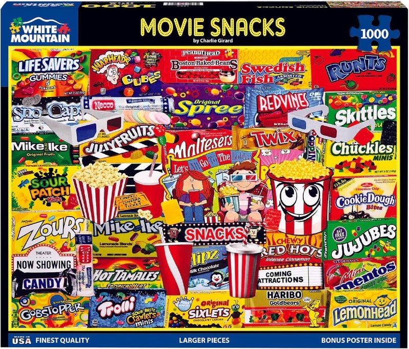 White Mountain 1000 Piece Jigsaw Puzzle Popcorn and Candy Collage Puzzles with Large Pieces for Adults and Family 24x30  Movie Snacks - Image 3