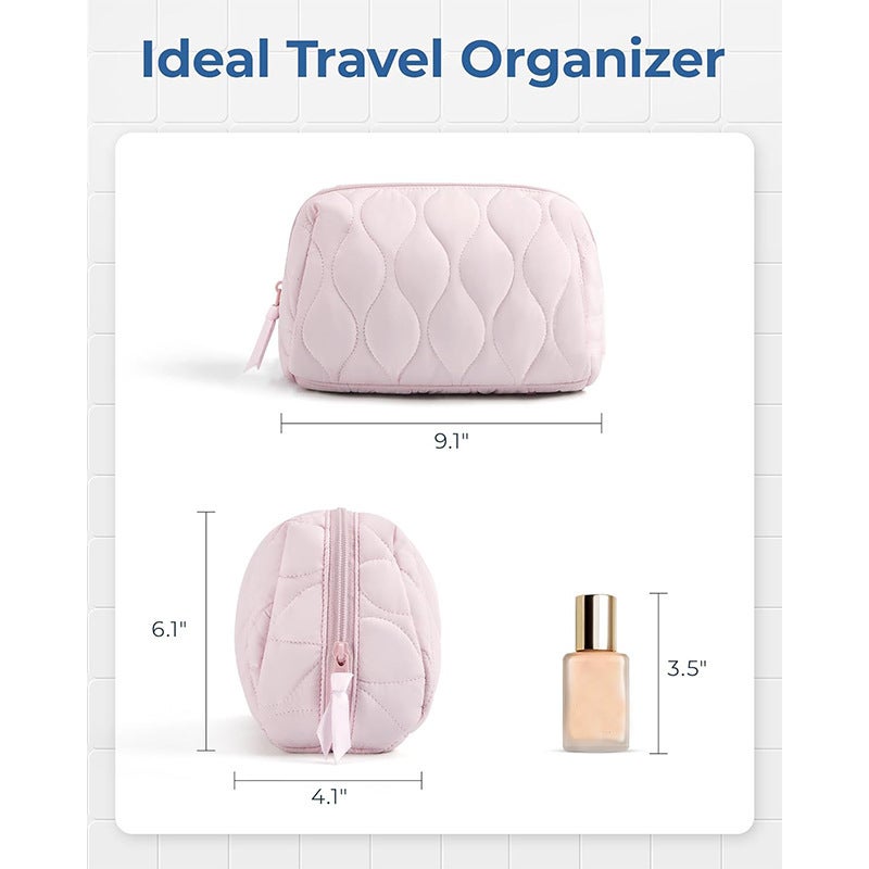 New Quilted Feather Waterproof Toiletry Bag Cosmetics Storage Padded Travel Portable Zipper Makeup Portable Storage Bag - Image 2
