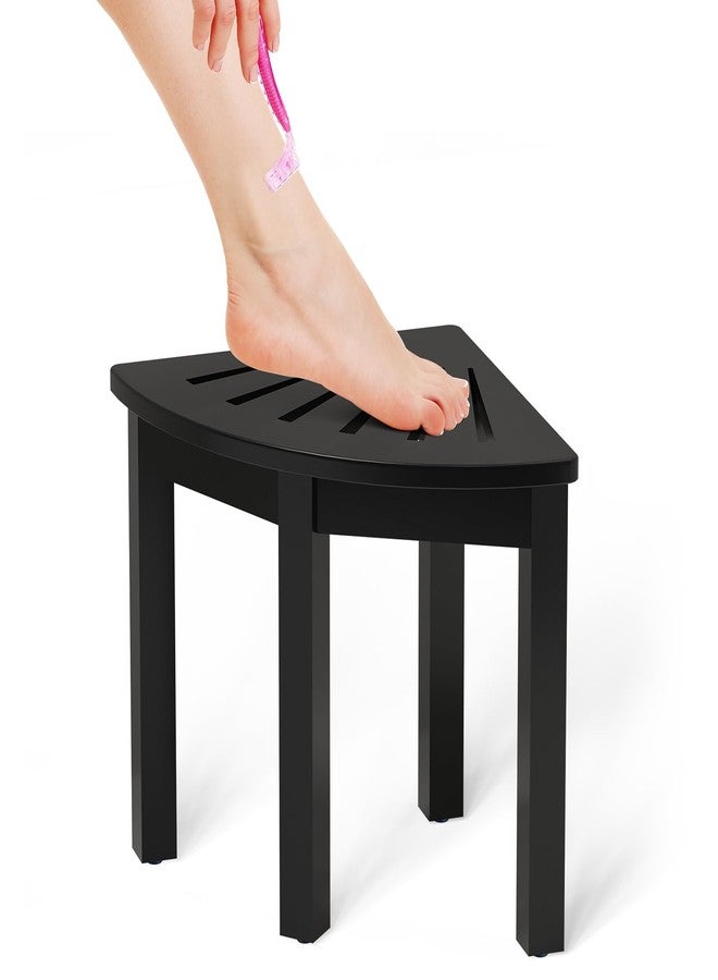 Domax Bamboo Corner Shower Foot Rest Stool for Shaving Legs, 12 inch Non-Slip Waterproof Small Corner Shower Bench for Bathroom Bath Seat Spa, Black - Image 1