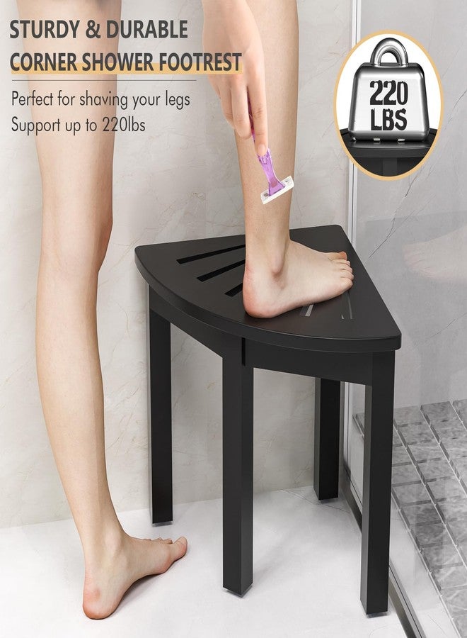 Domax Bamboo Corner Shower Foot Rest Stool for Shaving Legs, 12 inch Non-Slip Waterproof Small Corner Shower Bench for Bathroom Bath Seat Spa, Black - Image 3