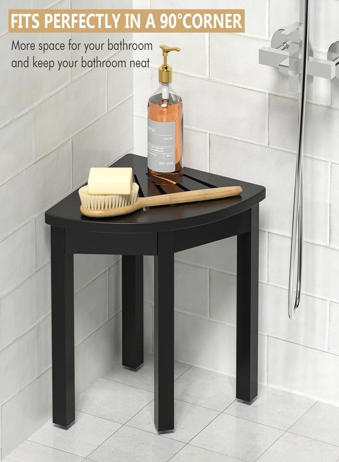 Domax Bamboo Corner Shower Foot Rest Stool for Shaving Legs, 12 inch Non-Slip Waterproof Small Corner Shower Bench for Bathroom Bath Seat Spa, Black - Image 2