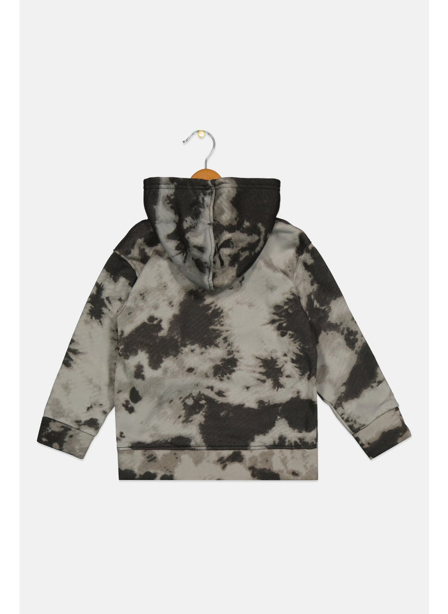 brooklyn - Toddler Boy Hooded Tie Dye Print Sweatshirt, Grey - Image 1