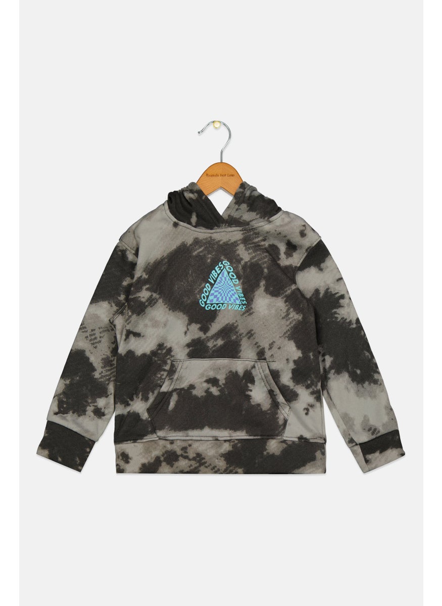 brooklyn - Toddler Boy Hooded Tie Dye Print Sweatshirt, Grey - Image 1