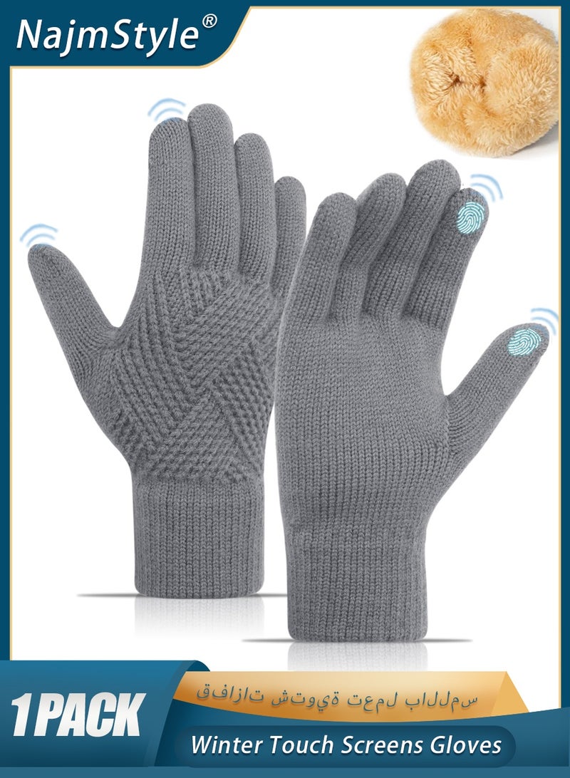 NajmStyle Thermal Touchscreen Gloves, Double-Layer Fleece Lined Winter Knitted Gloves for Extreme Cold, Thick Acrylic for Outdoor, Skiing, Hiking - Image 1