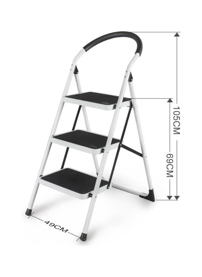 3 Steps Ladder Folding Step Stool With Anti Slip Sturdy And Wide Pedal Lightweight Portable Multi Use Stepladder For Home And Kitchen Foldable Ladder Space Saving