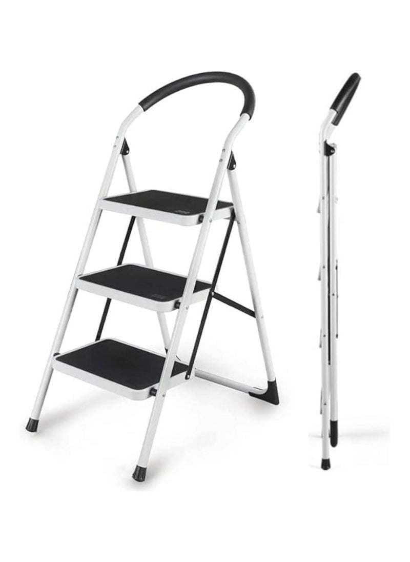 3 Steps Ladder Folding Step Stool With Anti Slip Sturdy And Wide Pedal Lightweight Portable Multi Use Stepladder For Home And Kitchen Foldable Ladder Space Saving