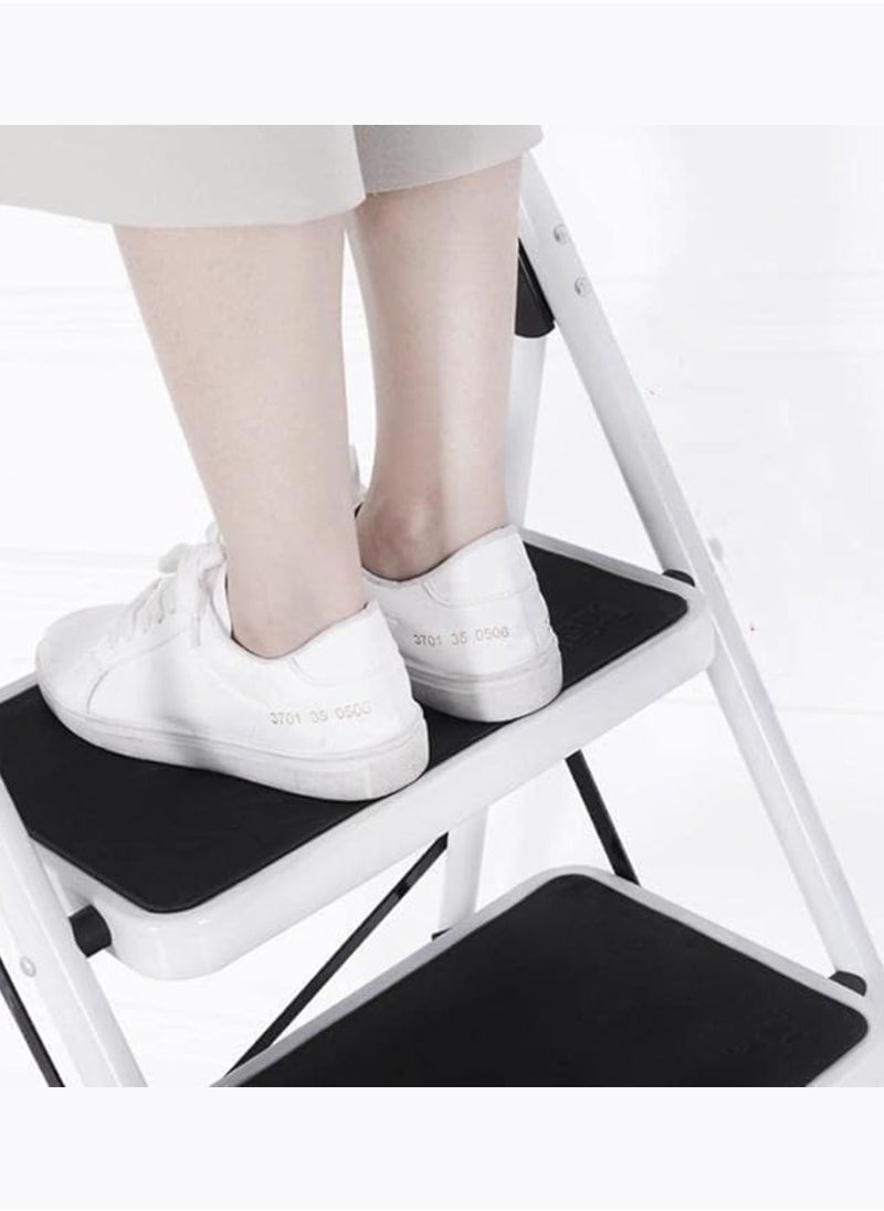 3 Steps Ladder Folding Step Stool With Anti Slip Sturdy And Wide Pedal Lightweight Portable Multi Use Stepladder For Home And Kitchen Foldable Ladder Space Saving