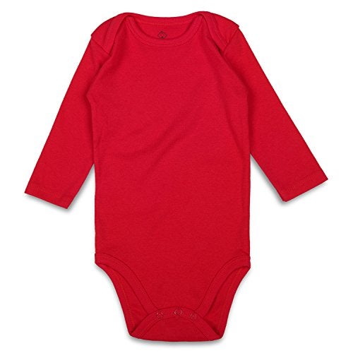 ROMPERINBOX Unisex Solid Baby Bodysuit 0-24 Months (12-18 months, Red long sleeve) - Image 1