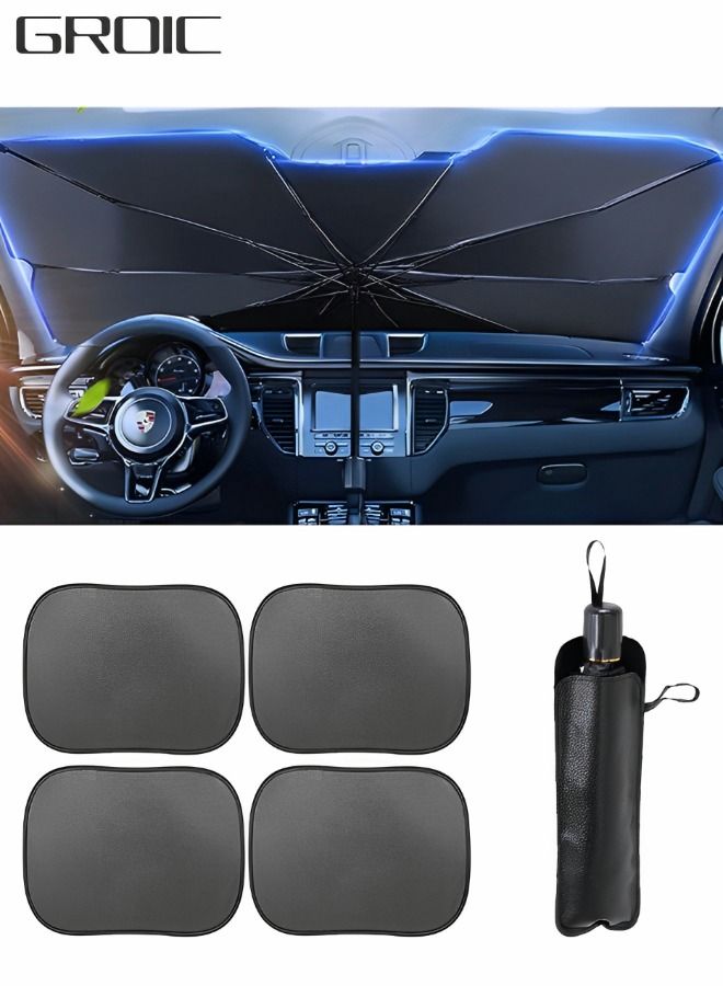 GROIC Car Windshield Sun Shade Umbrella for SUV and 4 Pack Car Window Shade Auto Sun Shade (4 Pack Transparent, 1 Pack Sun Shade Umbrella) - Image 1