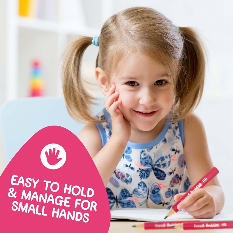 Pencil Buddies Short Jumbo Pencils for Kids, Preschoolers, Kindergarten, Toddlers & Beginners - 12 Fat #2 Pencils With Triangle Grip, 1 Sharpener & Eraser (Color DIY) - Image 5