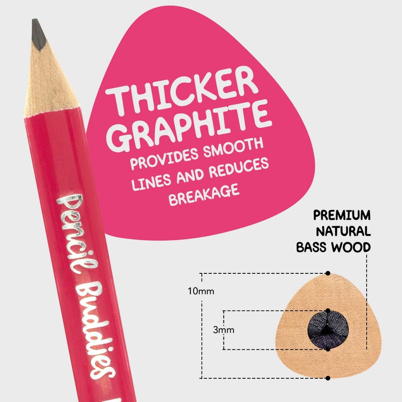 Pencil Buddies Short Jumbo Pencils for Kids, Preschoolers, Kindergarten, Toddlers & Beginners - 12 Fat #2 Pencils With Triangle Grip, 1 Sharpener & Eraser (Color DIY) - Image 4