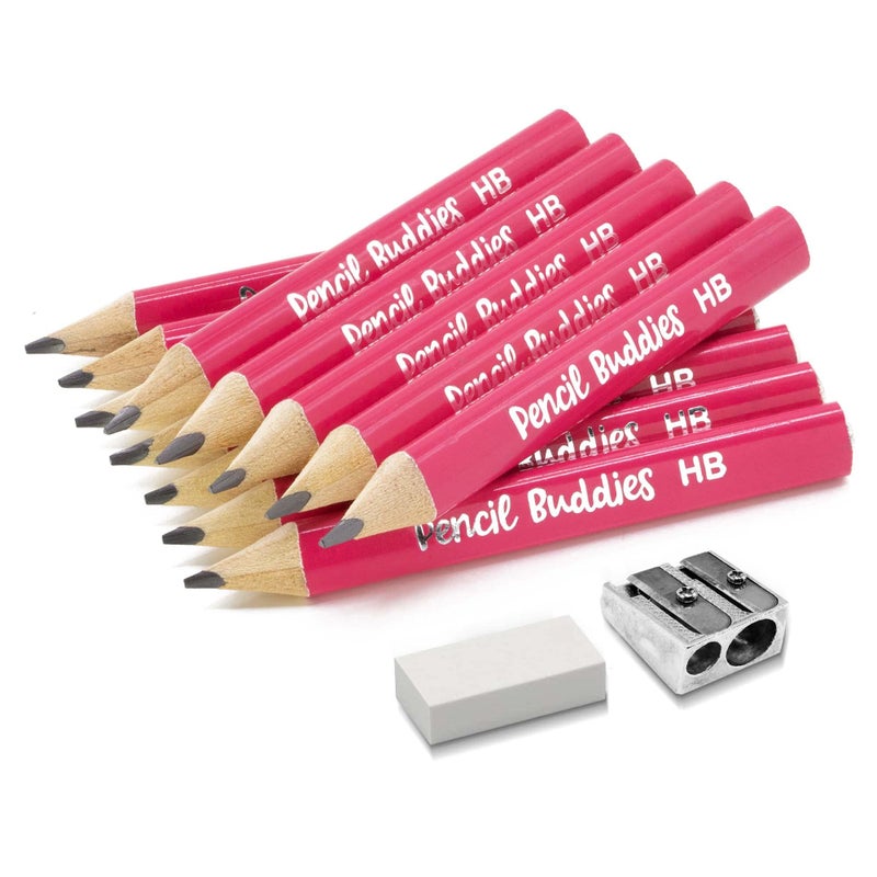 Pencil Buddies Short Jumbo Pencils for Kids, Preschoolers, Kindergarten, Toddlers & Beginners - 12 Fat #2 Pencils With Triangle Grip, 1 Sharpener & Eraser (Color DIY) - Image 1