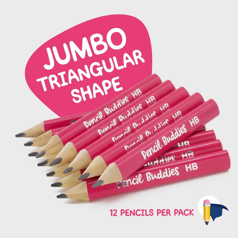 Pencil Buddies Short Jumbo Pencils for Kids, Preschoolers, Kindergarten, Toddlers & Beginners - 12 Fat #2 Pencils With Triangle Grip, 1 Sharpener & Eraser (Color DIY) - Image 3
