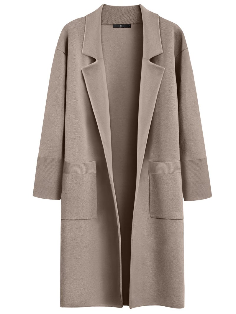 LILLUSORY Women's Long Dressy Cardigan Sweaters Fall Oversized Cozy Jacket Outfits 2025 Date Night Winter Trench Coats LightTan L - Image 1