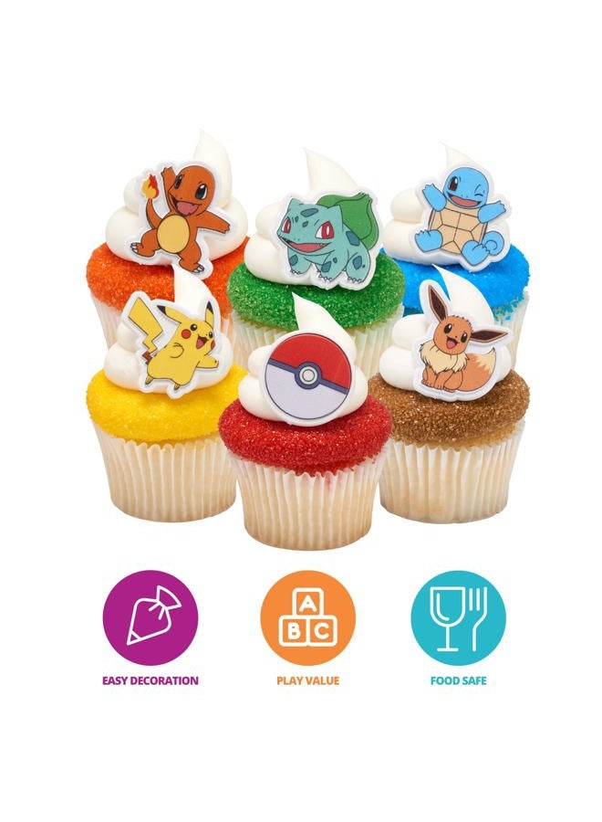 DecoPac Pokémon Rings, Cupcake Decorations With Pikachu, Bulbasaur, Eevee, Charmander, Squirtle, and Poké Ball, Multicolored Food Safe Cake Toppers – 24 Pack - Image 2