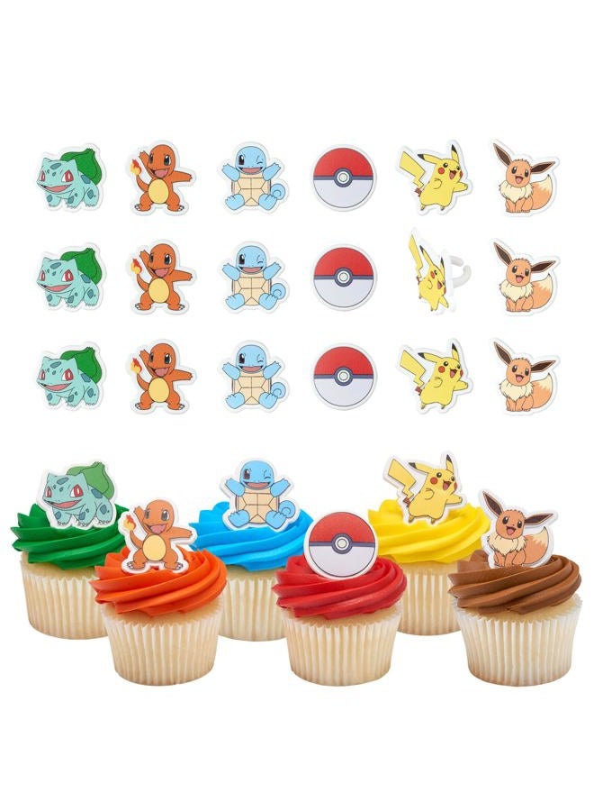 DecoPac Pokémon Rings, Cupcake Decorations With Pikachu, Bulbasaur, Eevee, Charmander, Squirtle, and Poké Ball, Multicolored Food Safe Cake Toppers – 24 Pack - Image 1
