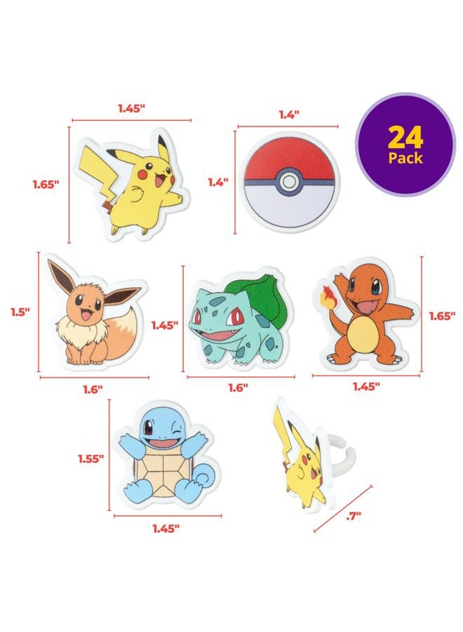 DecoPac Pokémon Rings, Cupcake Decorations With Pikachu, Bulbasaur, Eevee, Charmander, Squirtle, and Poké Ball, Multicolored Food Safe Cake Toppers – 24 Pack - Image 4