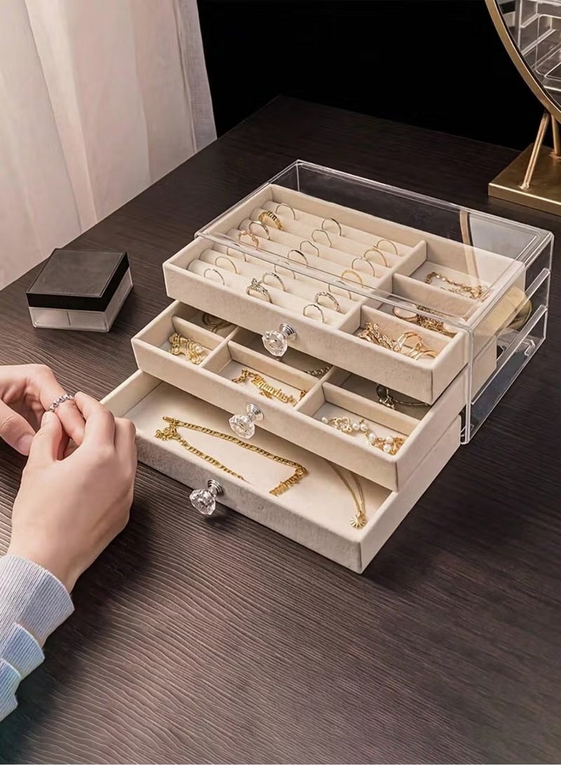 منظم مجوهرات أكريليك شفاف مع 3 أدراج مبطنه بالقطيفة – تصميم قابل للتكديس متعدد الاستخدام للحلقان والخواتم والقلائد والساعات – مناسب للإهداء ( متعدد الألوان ) - Image 2