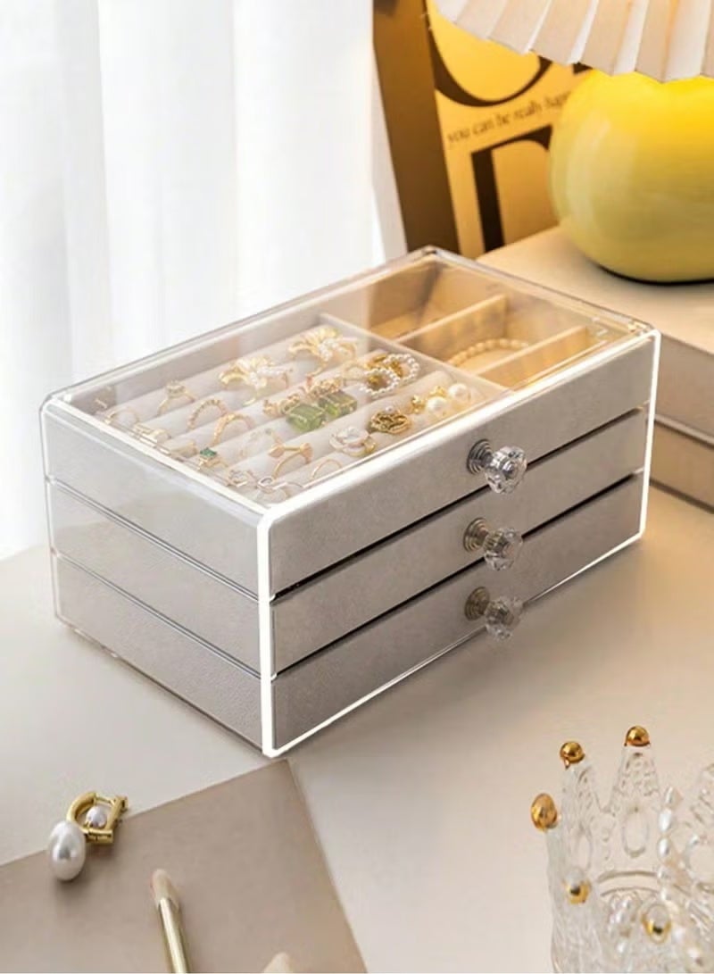 منظم مجوهرات أكريليك شفاف مع 3 أدراج مبطنه بالقطيفة – تصميم قابل للتكديس متعدد الاستخدام للحلقان والخواتم والقلائد والساعات – مناسب للإهداء ( متعدد الألوان ) - Image 3