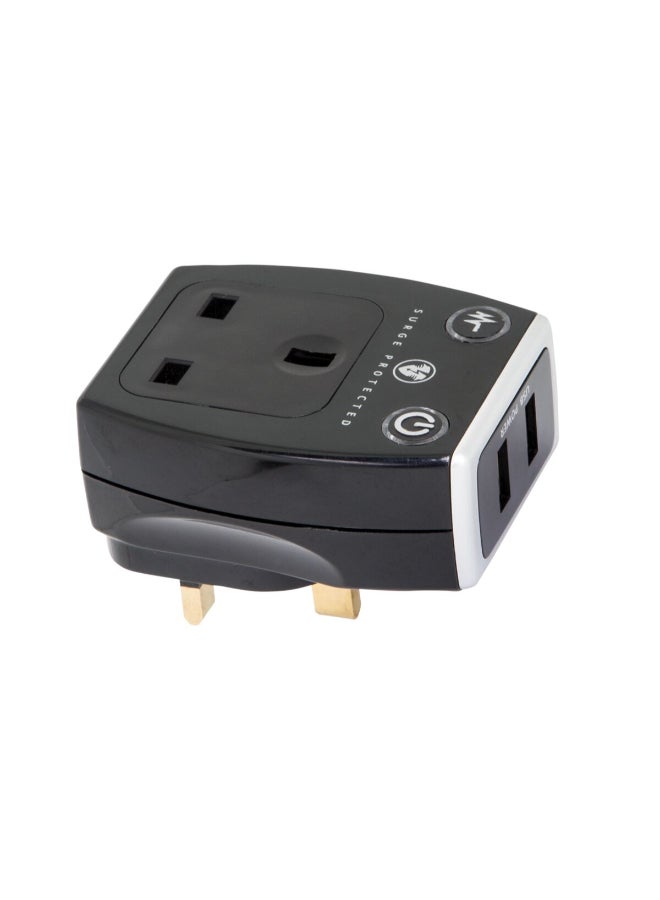 ACE 13A Fused 1 Gang Universal Adaptor Black 9.652 x 12.446 x 16.256 cm SRGAUSBPB2-ASS  - Image 1