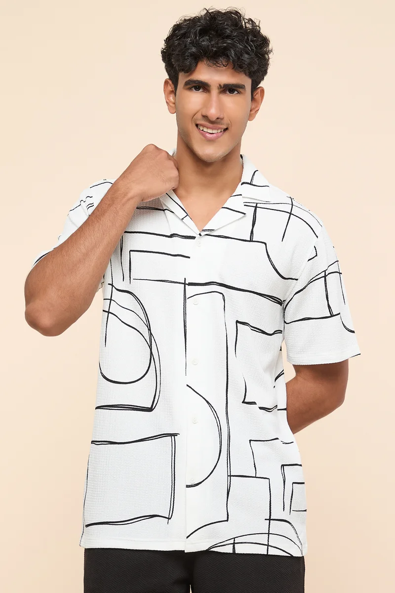 R&B Patterned Shirt with Reverse Collar and Short Sleeves