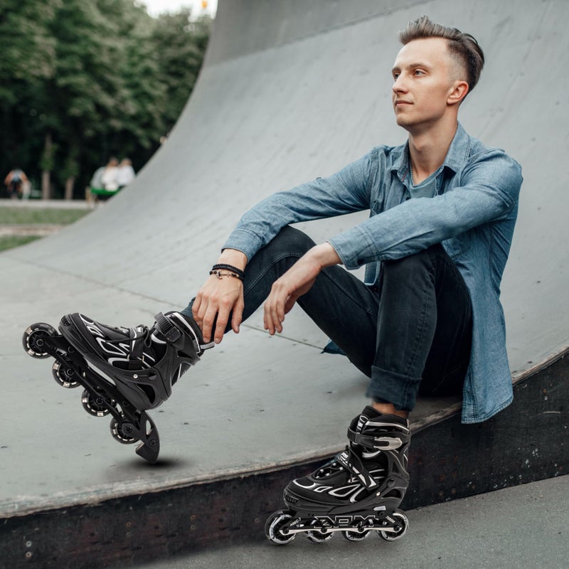 2PM SPORTS Vinal Inline Skates for Men with Light Up Wheels Adjustable Roller Women, Illuminating Outdoor Roller Skates for Kids and Adults - Silver XL - Image 5