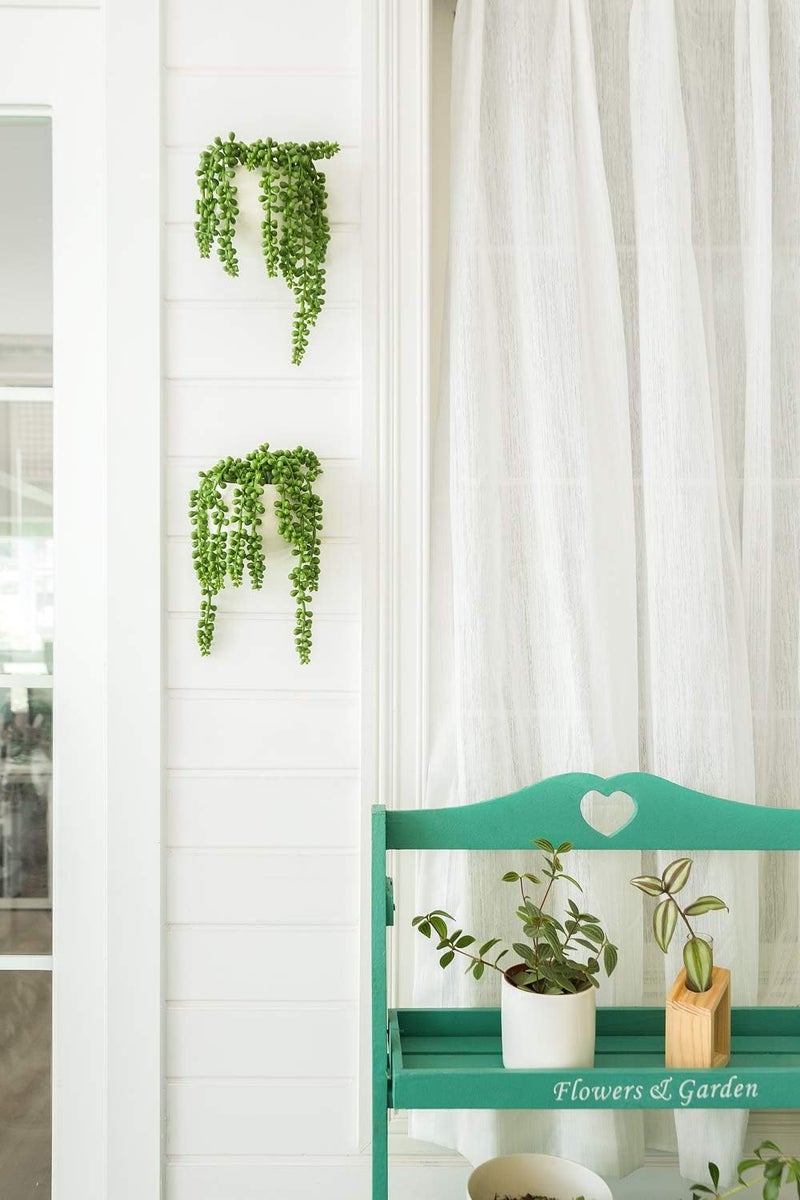 Dahey Wall Planters with Fake String of Pearls Plant Artificial Succulent Small Modern Ceramic Mounted Planter Round Hanging Wall Vase Display Holder for Indoor Garden Office Decor, Set of 2 - Image 3