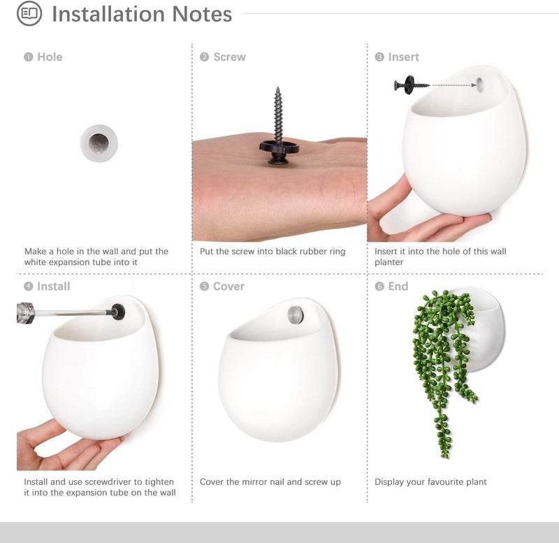 Dahey Wall Planters with Fake String of Pearls Plant Artificial Succulent Small Modern Ceramic Mounted Planter Round Hanging Wall Vase Display Holder for Indoor Garden Office Decor, Set of 2 - Image 5