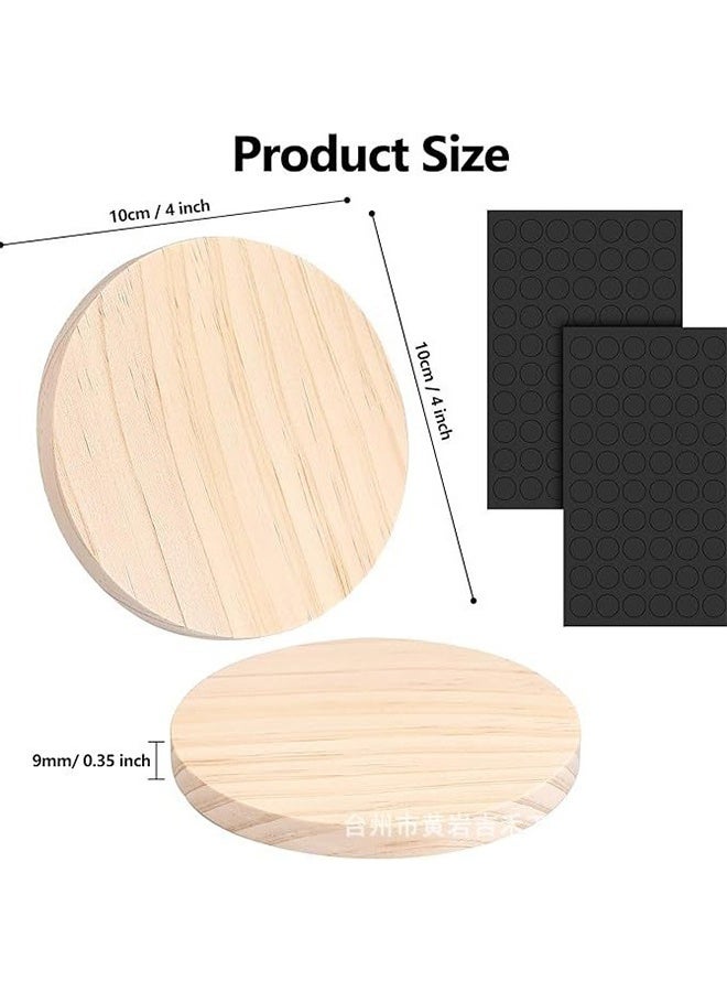 6 قطع من حوامل الأكواب الخشبية غير المكتملة، حوامل أكواب خشبية دائرية فارغة مقاس 4 بوصات للحرف اليدوية مع نقاط سيليكون غير قابلة للانزلاق للتلوين والنقش على الخشب وزينة المنزل - Image 2