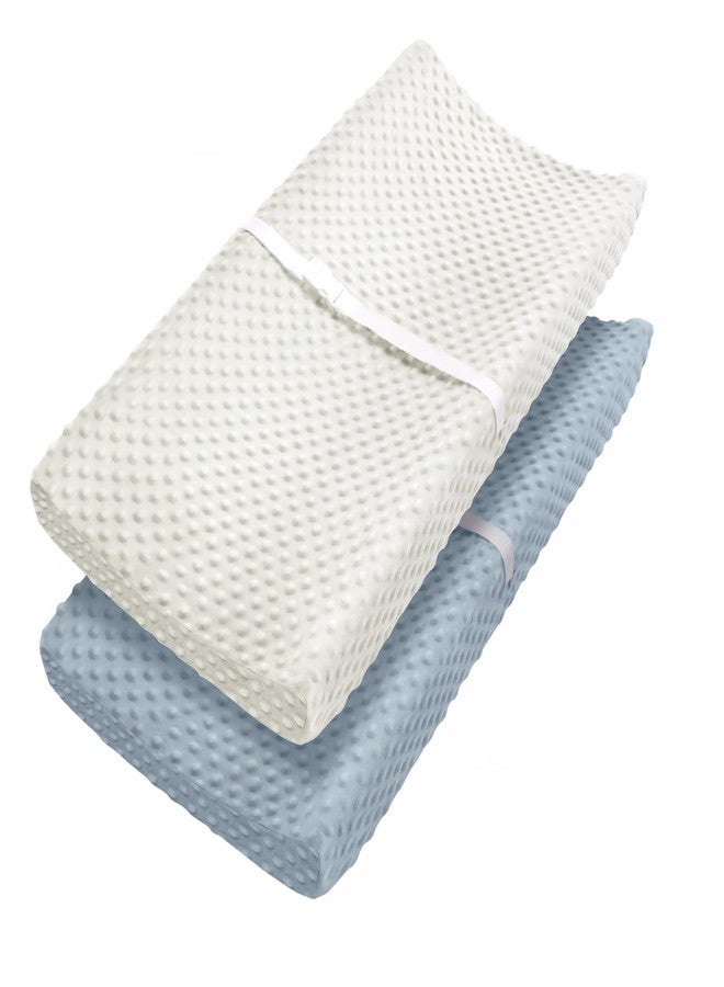 Babebay Changing Pad Cover - Ultra Soft Minky Dots Plush Changing Table Covers Breathable Changing Table Sheets Wipeable Changing Pad Covers Suit for Baby Boys and Girls(Blue Gray & Lily White) - Image 1