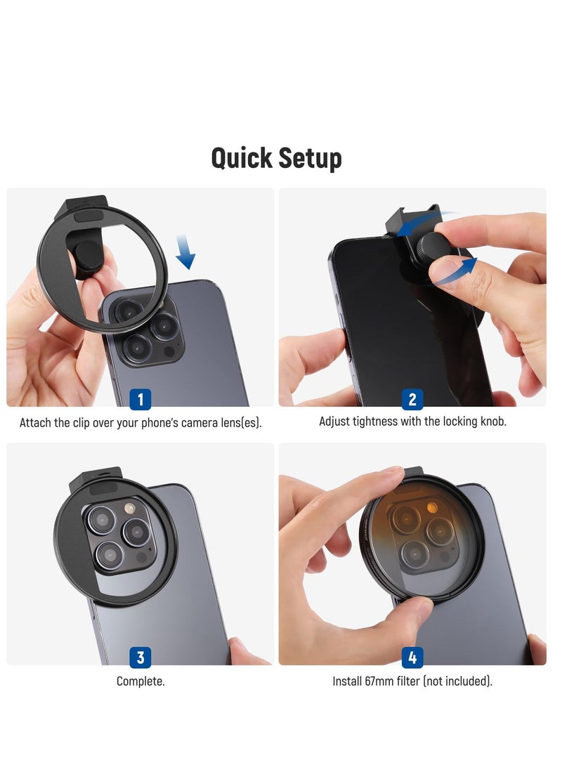 Generic - Upgraded 67mm Phone Filter Mount Threaded Lens Filter Clip with Cold Shoe Mount, Upgraded Phone Clip, Compatible with iPhone 15 Pro Max 15 Plus 14 13 Samsung Galaxy S22 S23 Ultra, LA006 - Image 1