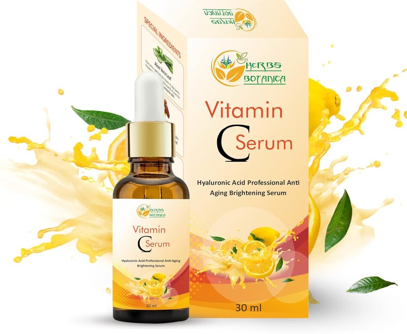 Herbs Botanica Vitamin C Serum For Face with Hyaluronic For Anti Aging Hydrating  Serum for Dark Spots Fine Lines Includes Vitamin E Organic Aloe Vera and Jojoba Oil 1 fl oz
