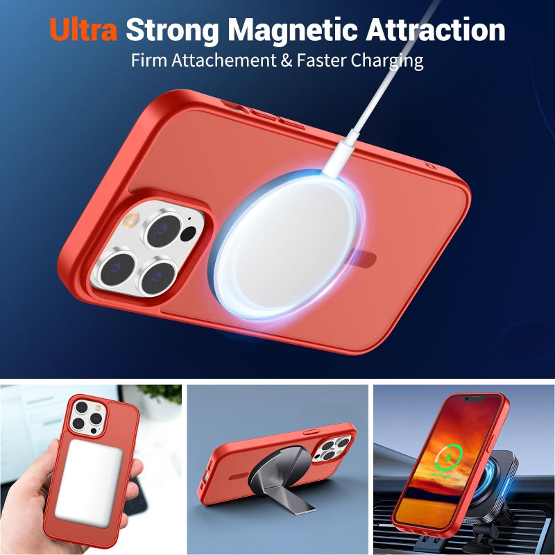 SUPFINE Magnetic for iPhone 13 Pro Max Case (Compatible with MagSafe) (Military Grade Drop Protection) Slim Translucent Matte Shockproof with Anti-Fingerprint Phone Case,Red - Image 5