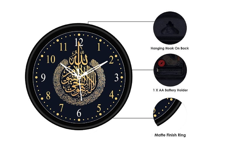 CIRCADIAN Allah Azan Plastic Design Analog Wall Clock for Home Bedroom Office Living Room Watch Antique Stylish Clocks Home Decor Black 24X24 Cm - Image 4