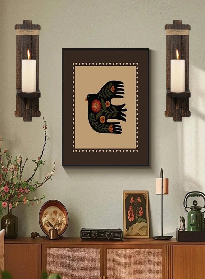 SUJUN Farmhouse Wooden Candle Sconces - 2 Pcs Rustic Wall-Mount Candle Holders for Living Room, Bedroom, Bathroom, Hallway - Vintage Handcrafted Wooden Wall Decor, Brown - Ideal Home Decor & Gifts - Image 4