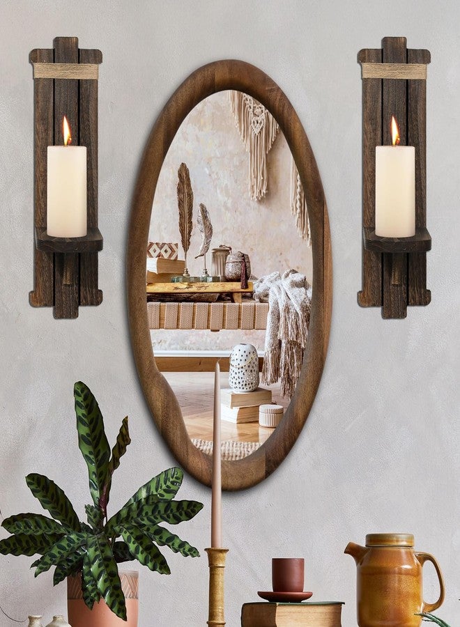 SUJUN Farmhouse Wooden Candle Sconces - 2 Pcs Rustic Wall-Mount Candle Holders for Living Room, Bedroom, Bathroom, Hallway - Vintage Handcrafted Wooden Wall Decor, Brown - Ideal Home Decor & Gifts - Image 5