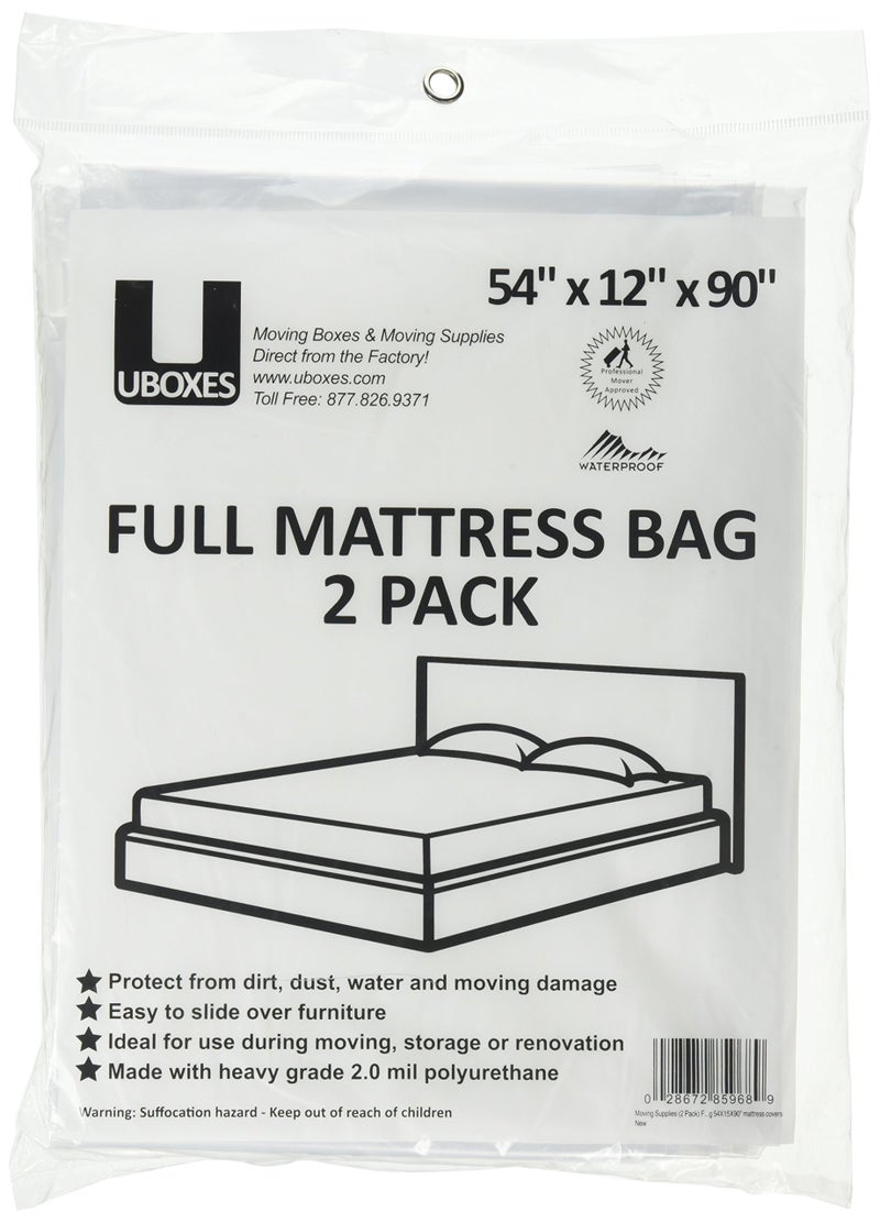 Uboxes Uboxes Full Mattress Poly Covers 54 x 12 x 90 in 2 Pack Clear FULLSCOVER02 