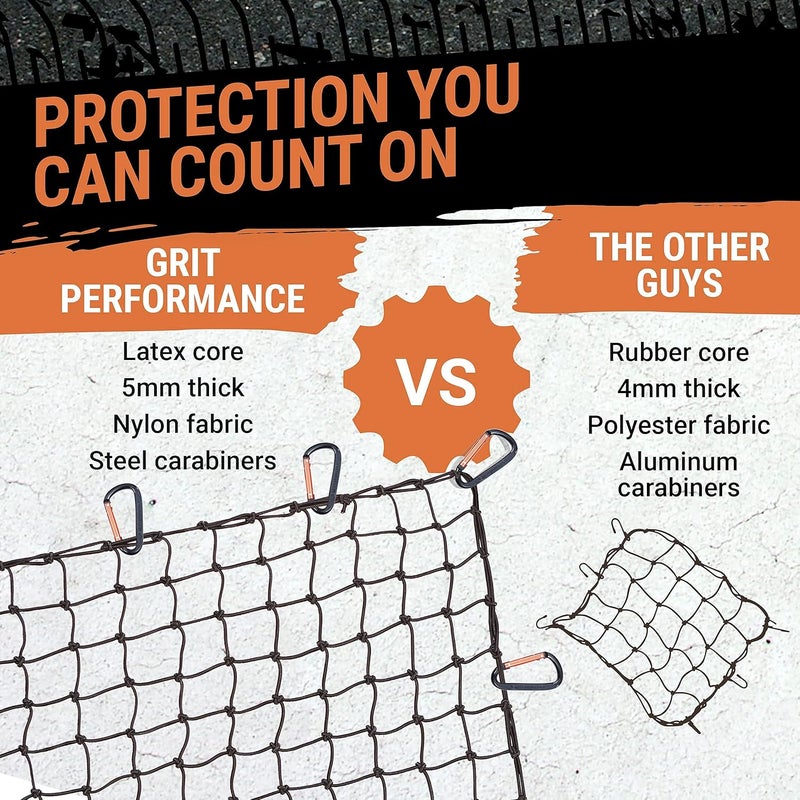 Grit Performance 4'x6' شبكة شحن فائقة التحمل لشاحنة البيك أب تمتد إلى 8'x12' | 12 حلقة تسلق [فولاذية] خالية من التشابك | شبكة مطاطية [لاتكس] صغيرة 4"×4" تثبت الأحمال الصغيرة والكبيرة بإحكام - Image 5
