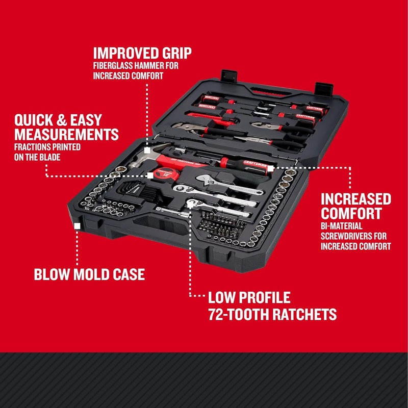 CRAFTSMAN مجموعة أدوات ميكانيكية من كرافتسمان تتكون من 102 قطعة مع مفتاح ربط منخفض الملف - Image 2