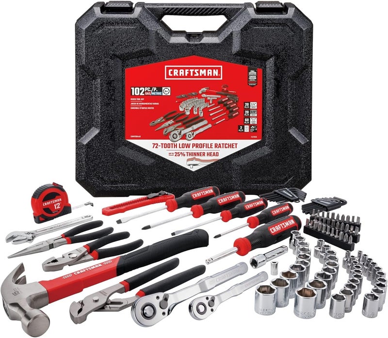 CRAFTSMAN مجموعة أدوات ميكانيكية من كرافتسمان تتكون من 102 قطعة مع مفتاح ربط منخفض الملف - Image 1