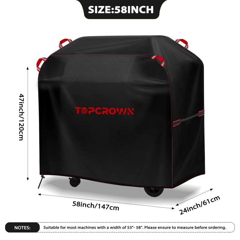 TOPCROWN Grill Cover for Outdoor Grill, BBQ Gas Grill Waterproof Anti-UV Oxford Fabric Windproof Design with Adjustable Straps, Fits Weber/Char-Broil/Nexgrill and More (420D Black+Red, 53" - 58") - Image 2