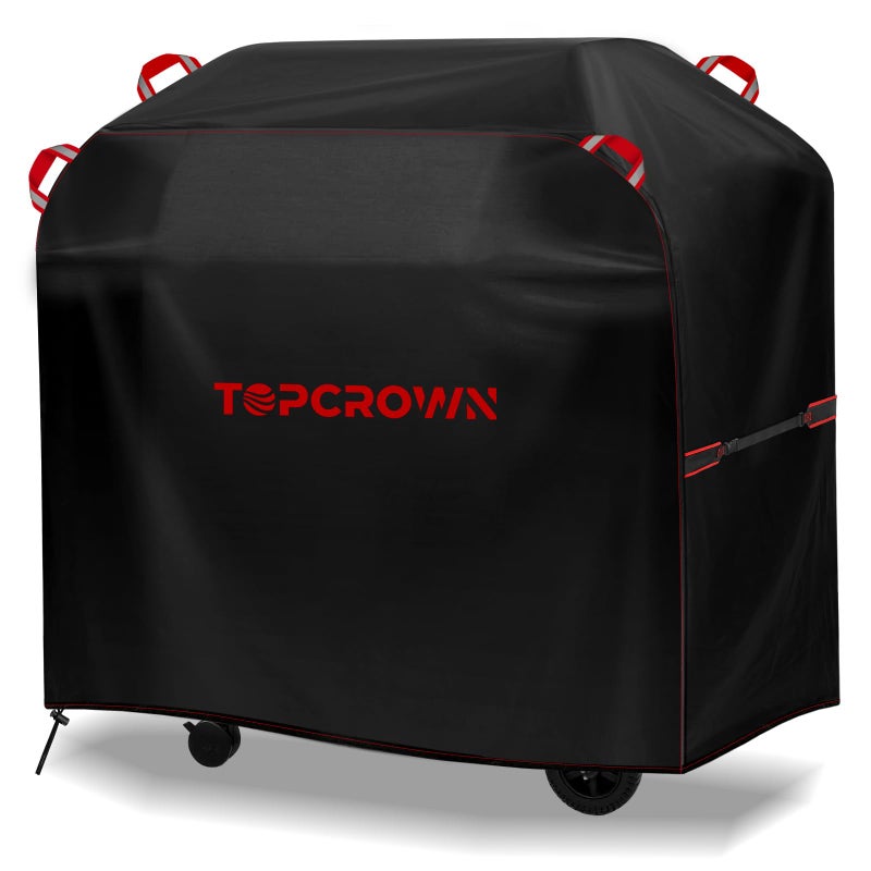 TOPCROWN Grill Cover for Outdoor Grill, BBQ Gas Grill Waterproof Anti-UV Oxford Fabric Windproof Design with Adjustable Straps, Fits Weber/Char-Broil/Nexgrill and More (420D Black+Red, 53" - 58") - Image 1