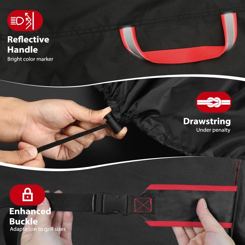 TOPCROWN Grill Cover for Outdoor Grill, BBQ Gas Grill Waterproof Anti-UV Oxford Fabric Windproof Design with Adjustable Straps, Fits Weber/Char-Broil/Nexgrill and More (420D Black+Red, 53" - 58") - Image 5
